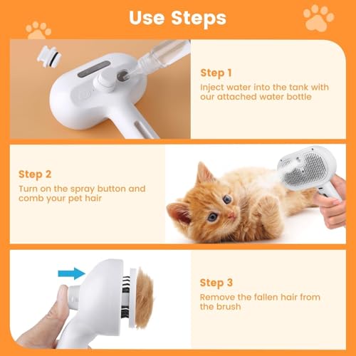 Image of Pet Steam Brush for Dogs & Cats | Self-Cleaning Grooming Comb with Water Spray, Anti-Static, Massage Bristles | Portable Pet Hair Remover for Long & Short Fur (Multicolor)