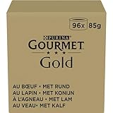 GOURMET GOLD Les Mousselines | Boeuf, Lapin, Agneau, Veau | Nourriture humide pour Chat | lot de 1 x (96 x 85 g)