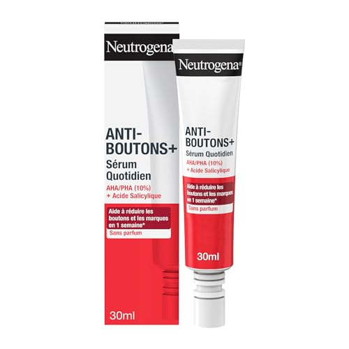 Neutrogena – Sérum Quotidien Anti-Boutons + AHA-PHA (10%) + Acide Salicylique (30 mL) – Soin visage anti-boutons non comédogène et non gras – Sérum visage pour peaux à tendance acnéique
