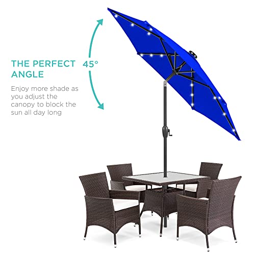 Best Choice Products 7.5Ft Outdoor Solar Market Table Patio Umbrella For Deck, Pool W/Tilt, Crank, Led Lights - Resort Blue #TOP1