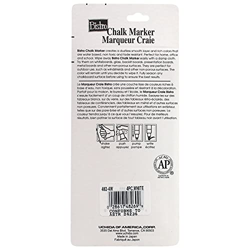 Uchida 4 White Fine Tip Bistro Chalk Marker, 4 Count (Pack Of 1) #TOP1