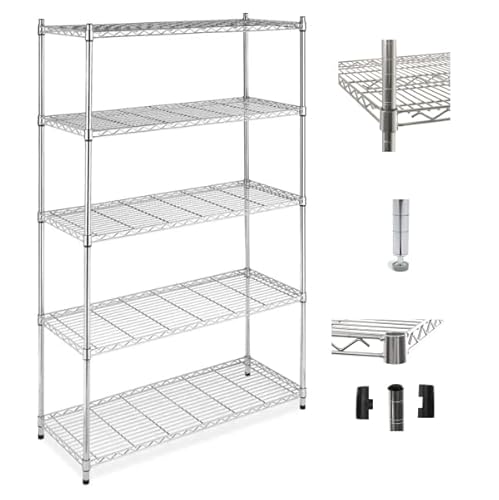 Estante de aço | Aramado Cromado | 5 prateleiras | Grande |181 altura x 90 largura x 36 profundidade