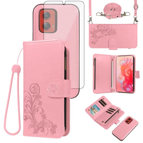 Pochette Moto G Stylus 5G 2024 motif floral avec porte-cartes, idée cadeau idéal femmes