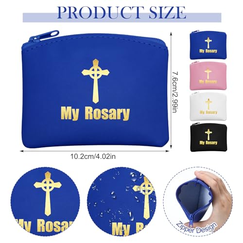 Image of Dansydaisy 4 Pcs Rosary Pouch Catholic with Gold Cross PU Leather Rosary Case for Women and Men Coin Purses Holder Zipper Bag for Travel Christmas, 4 Colors(Classic Colors,Celtic Cross)