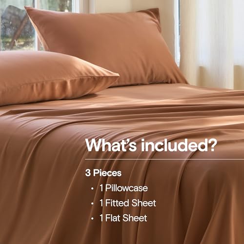 Image of DOZ Sheet Set, 100% Viscose derived from Bamboo, Organically Grown, Buttery Soft, Cooling Sheets, High GSM, Deep Pockets - 3 Piece - 1 Pillowcase 1 Fitted 1 Top Sheet (Clay, Twin XL)
