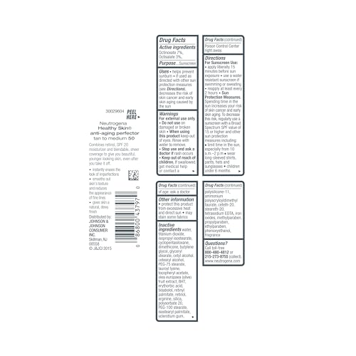 Image of Neutrogena Healthy Skin Anti-Aging Perfector Tinted Facial Moisturizer and Retinol Treatment with Broad Spectrum SPF 20 Sunscreen with Titanium Dioxide, 50 Tan to Medium, 1 fl. oz