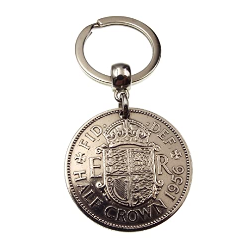 Image of A Silver Dream 1956 Half Crown Coin Keyring Birthday Anniversary Retirement His Hers Men Women