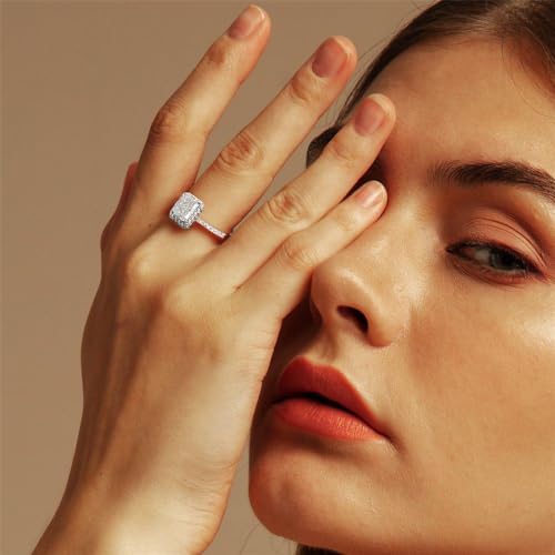 Engagement Rings for Women Wedding Promise Ring - 1.5 CT D Color VVS1 Crushed Ice Diamond Square Rings for Women, S925 Sterling Silver Rings 18K Gold Plated Women's Wedding Rings for Her, Diamond Ring4