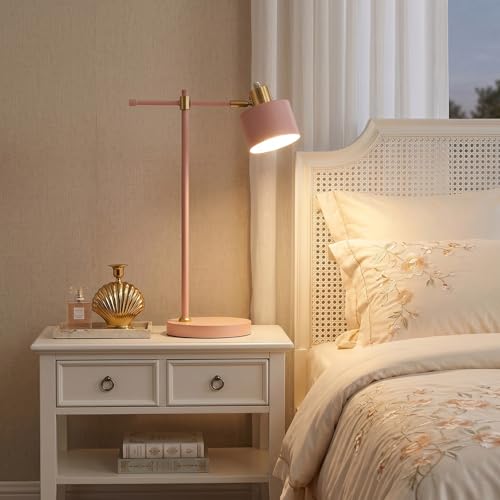 Image of OYEARS 22.2 inch Modern Desk Lamp, Metal Table Lamp with LED Bulb, Adjustable Reading Lamps for Living Room, Mid Century Task Lamp for Home Office, Industrial Bedside Lamps with Solid Base, Pink
