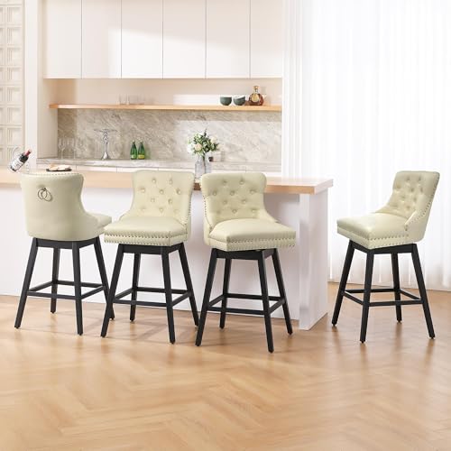 Image of Beige Swivel Bar Stools Set of 6, 30 Inch Counter Height Chairs