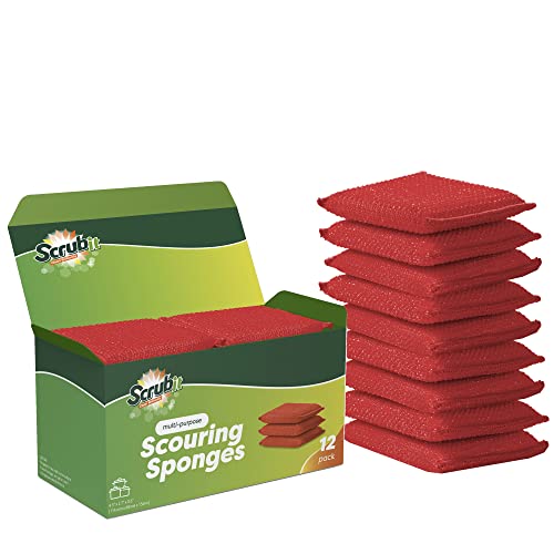 Image of SCRUBIT Multi-Purpose Dish Scrub Sponge, Non Scratch Scouring Pads, Cleaning Sponges for pots, Dishes & Non-Stick Cookware - Pot Scrubber Sponges for Kitchen & Bathroom - 12 Pack Dish Sponge (Red)