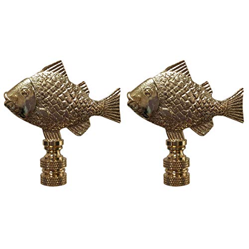 Image of Royal Designs, Inc. Sea Life Lamp Finial, Decorative Fish, Polished Brass, Replacement Finial for Table or Floor Lamps, Set of 2