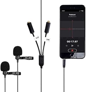 Movo Professional Lavalier Lapel Clip-on Interview Podcast Microphone with Secondary Mic and Headphone