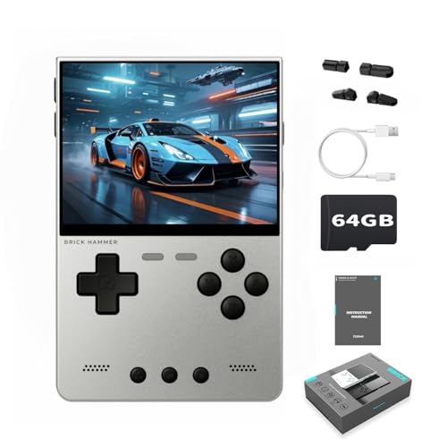 Image of TRIMUI Brick Hammer Retro Handheld Game Console - Metal CNC Aluminum Alloy Body, 3.2 inch IPS Screen, 8GB Storage, Expandable to 1TB, Built-in 3000mAh Battery Silver-64G