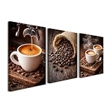 Alptiny 3er Set Leinwandbilder mit Rahmen 30x40 cm, Kaffee Wandbilder mit Tassen und Kaffeebohnen, mit Klettband,moderne Leinwand Bilder für Büro, Schlafzimmer, Café und Flur, HD-Druck