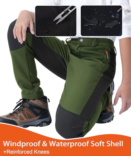 Boys Winter Hiking Pants Kids Fleece Lined Thermal Snow Pants Waterproof Softshell Elastic Waist Outdoor Cold Weather3
