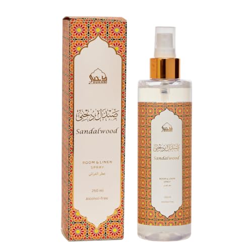 Sandalwood Room & Linen Spray by Dukhni | 250ml Sandalwood fragrance Air Freshener, Attar al Faraash for home & prayer mats | Bed linen, Sofa Mist, natural home scent, curtain spray, odour eliminator