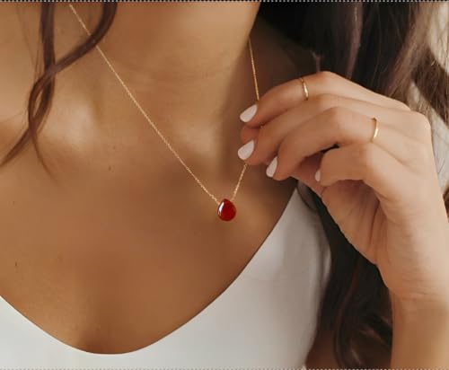 Joxevyia Carnelian Necklace Red Carnelian Raw Stone Healing Crystals Necklace Tear Drop Gemstone Pendant Necklace for Women Anniversary Birthday Valentines for Her3