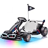 Wanan Electric Go Kart with Adjustable Seat, 24V Licensed BMW Drift Kart with Dual 200W Motors, Crazy Go Cart for Kids Ages 6-12, LED Lights, Drift Mode and 2 Speed(Grey)
