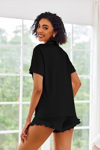 Image of Ekouaer Pajamas Set for Women Short Sleeve Sleepwear Button Down Pjs Lounge Sets Soft Nightwear