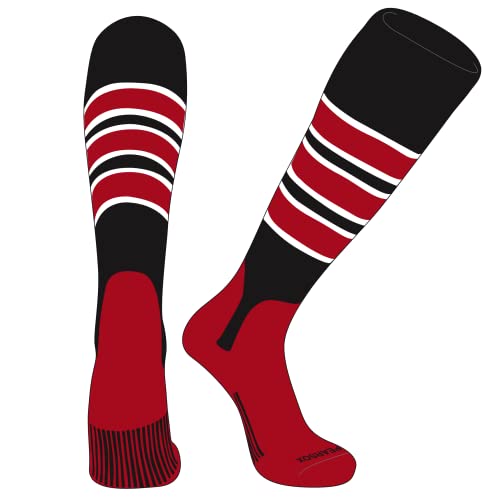 PEAR SOX OTC Baseball Softball Stirrup Socks (C, 5in) Black, White, Red, Red