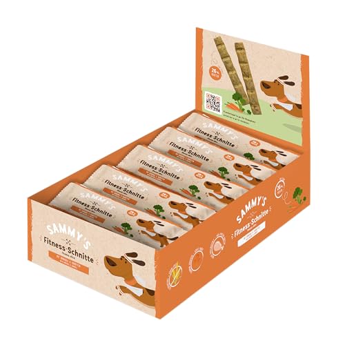 Sammy´s Fitness Schnitte mit Brokkoli und Karotten| Single Animal Protein| Proteinreich| Schonend hergestellt & luftgetrocknet| Frisch Fleisch| 20 x 25 g
