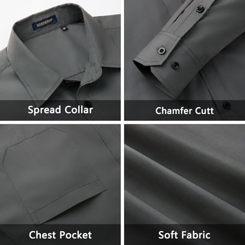 Image of HISDERN Mens Dress Shirt with Tie Pocket Square Set Classic Button Down Shirt Matching Tie Long Sleeve Shirts
