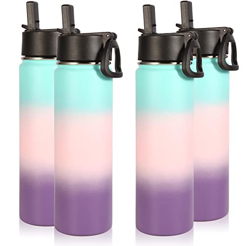 Image of Volhoply Insulated Water Bottles with Straw Bulk 4 Pack, 22 oz Reusable Stainless Steel Sports Bottle with Handle Lid,Double Walled Metal Travel Water Cup Cups with Wide Mouth(Gradient Color,4 Set)