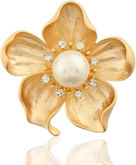 Women’s Brooch Pins Fashion Created Crystal Brooches, Fashion Flower Crystal Rhinestone Pearl Jewelry, Gift for Mother Wife Wedding Bridal Bouquet Party Daily Accessory (Yellow Flower White Pearl)
