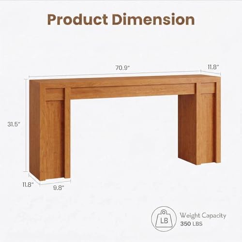 Garvee 70.9 in Long Entryway Table, Wooden Farmhouse Console Table Below Mounted TV, Thick Sofa Table Behind Couch Table, Long Console Tables for Entryway Living Room, Honey Brown by Garvee - Image 8