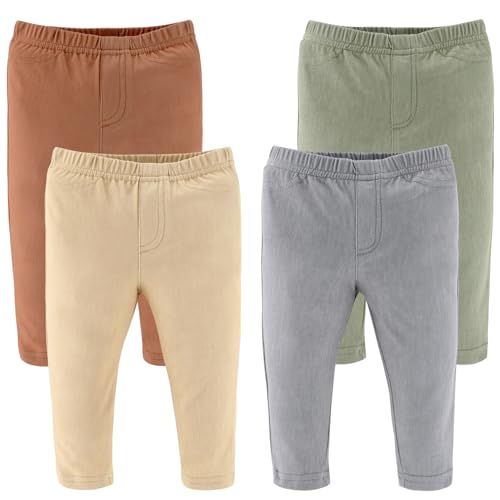 Image of The Peanutshell Baby Boys or Girls Jeggings Set of 4, Soft Stretchy Pants, Leggings, Infant & Toddler Clothes, Neutral