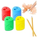 4er-Set Kinder-Bleistiftspitzer mit zwei Löchern manueller Anspitzer mit Behälter für Kinder...