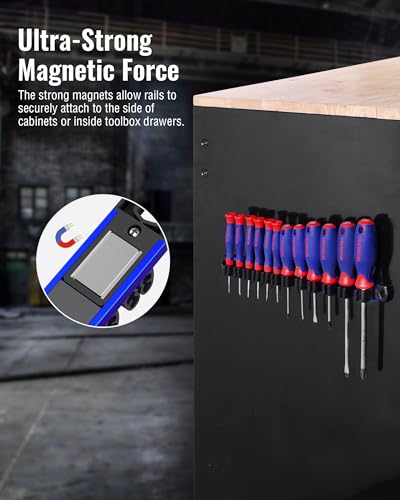 Image of WORKPRO Magnetic Screwdriver and Wrench Organizer Set, 12-Slot Tool Holder | Aluminum Rail, Magnetic Force, Flexible High-Tension Tool Clips, For Tool Box Drawer & Wall-Mount Storage
