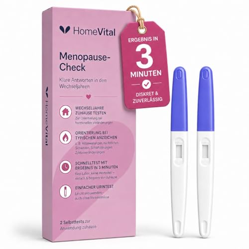 HomeVital Menopause Selbsttest für Zuhause - Wechseljahre Schnelltest per Urin mit Ergebnis in 3 Minuten I Hormon Test zur Orientierung bei Hitzewallungen & typischen Wechseljahresanzeichen
