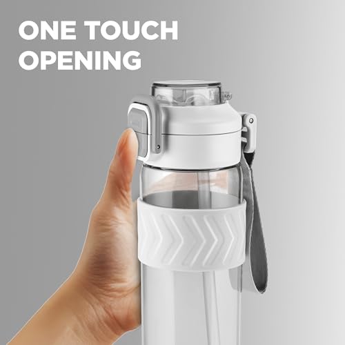 Image of MILTON Calvin 1000 2-in-1 Sip or Gulp Lid Water Bottle 1 ltr | Unbreakable | BPA-Free, One-Click Open,Leak-Proof, Crystal Clear Design, Sipper Water Bottle For Office, School, College, gym set, White