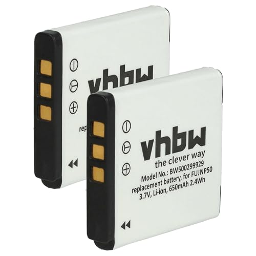 vhbw 2X Batterie Compatible avec Fujifilm FinePix F300 EXR, F500 EXR, F550 EXR, F100fd, F200, F200EXR, F50fd Appareil Photo (650mAh, 3,6V, Li-ION)