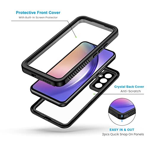 Lanhiem Samsung Galaxy A54 5G Case, Ip68 Waterproof Dustproof, Built-In Screen Protector, Rugged Full Body Shockproof Phone Cover, Black/Clear #TOP2