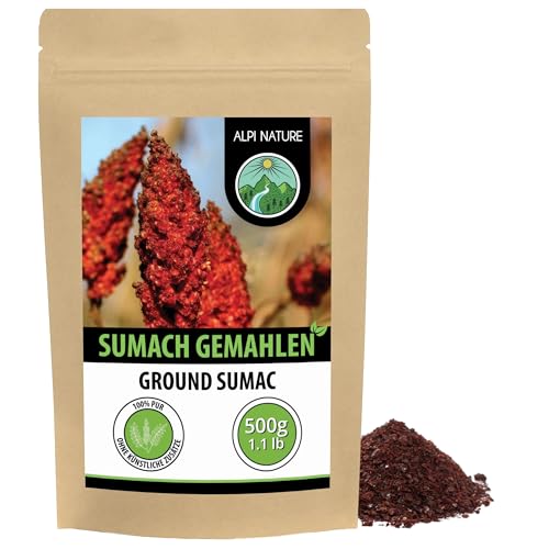 Alpi Nature Sumach Gewürz 500g, Sumach Pulver mit Salz, Essigbaumgewürz gemahlen, Sumac Gewürz...
