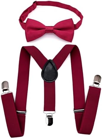 wine red bow tie and suspenders