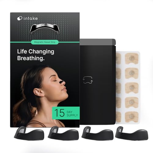 Image of Intake Breathing Nasal Strip Starter Kit (15 Count, Black) - Boost Oxygen Intake, Reduce Snoring, Improve Sleep Quality - Sweat Resistant, Skin Safe Nasal Strips - Extra Strength Snoring Solution