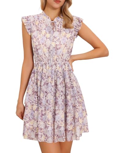Robe d'été fleurie à manches volantées et col en V Allegra K pour femme