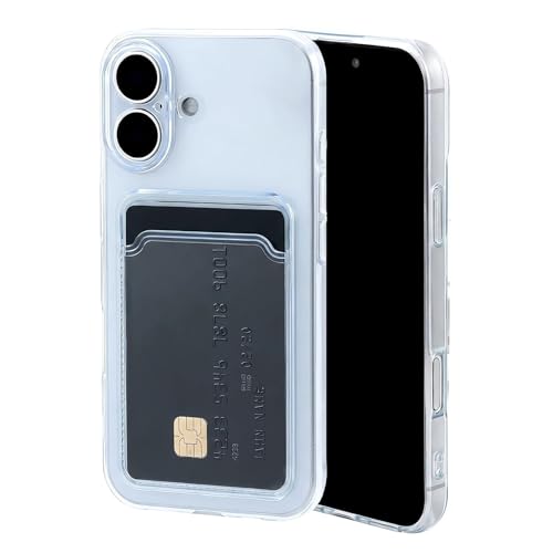 Chengyuanfeng Cover Trasparente per iPhone 16 con Porta Carte, Custodia Ultra-Sottile 1,5 mm in TPU Antigiallo Antiurto, Minimalista con Slot per 1 Carta, per Pendolari, Metro e Pagamenti Contactless