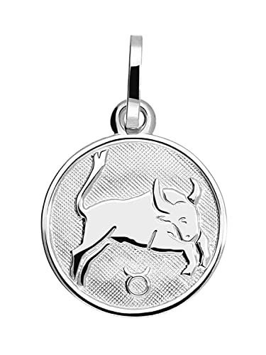 My Gold Damen Kinder Anhänger Sternzeichen STIER Sterlingsilber 925 (Ohne Kette) Echtes Silber Ø 12mm Mini Rund Tierkreiszeichen Zodiac round A-07067-Sti
