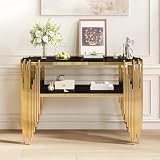 KEIKI Glass Oval Stainless Steel Console Table