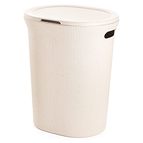 Image of Superio Ribbed Collection - Eco-Friendly Decorative Plastic Laundry Hamper with Lid and Cut-Out Handles, (1 Pack) Basket Organzier for Bedroom Bathroom College Dorm Room 40 Liter