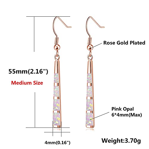 Opal Drop Earring-Rose Gold Plated Dangle Earrings Dangle Bar Earrings Women Jewelry Gemstone Dangle Earrings 2 1/8" #TOP5