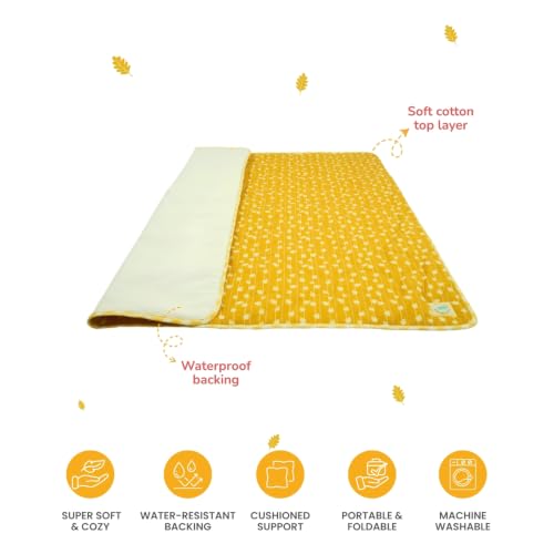 Image of TIDY SLEEP Baby Diaper Changing /Messy /Play Mat 95 x 95 cm (6-18 Months) | Soft Cotton Messy Mat for Newborns | Portable, Washable & Travel-Friendly | Golden Petals