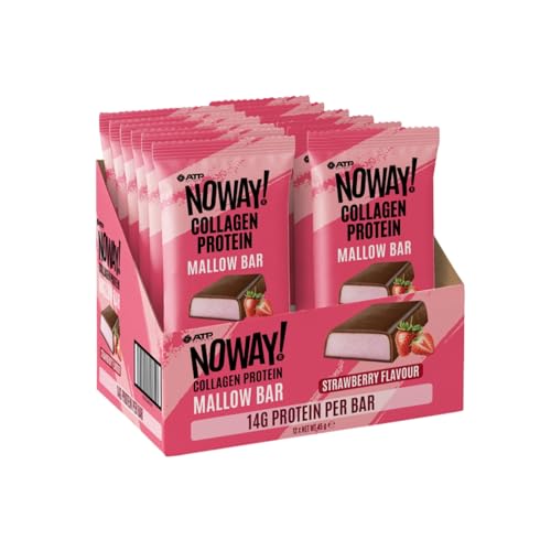 NOWAY Collagen Marshmallow Protein Bars, High-Protein Snack Made with BODYBALANCE Collagen, Dairy-Free, Gluten-Free, Soy-Free, Flavour: Strawberry, Pack of 12