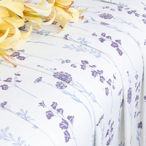 Image of HOMEMONDE Duck Curtain for Window - Floral Printed Room Darkening 6 Feet Curtain, Rod Pocket Top Style Pack of 2 - (Blue & Purple, 72 Inch)