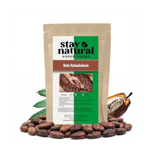 Stay Natural Kakaobohnen Roh 500g 100% natürlich & ungesüßt vegan & glutenfrei reich an Antioxidantien Flavonoiden & Ballaststoffen für Schokolade Backen Kakao & Snack